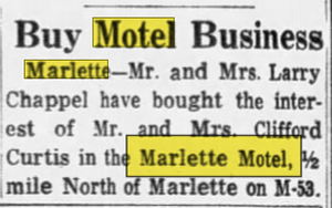 Marlette Motel - Mar 23 1958 Changes Hands